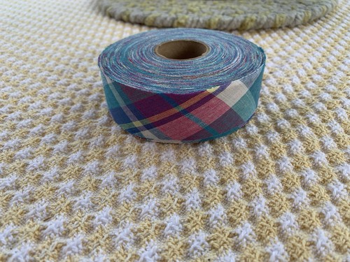 VTG `70`s  SPOOL 100% Cotton Bias Tape Madras Plaid Ribbon Lightweight BEAUTIFUL