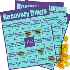 Recovery Bingo, Recovery Game for Adults in Addiction Groups 24 Cards and 2...