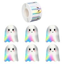 500 Pcs Halloween Ghost Stickers Roll Holographic Rainbow