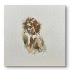 Original 10x10 Female Woman Portrait  Watercolor Painting Sketch