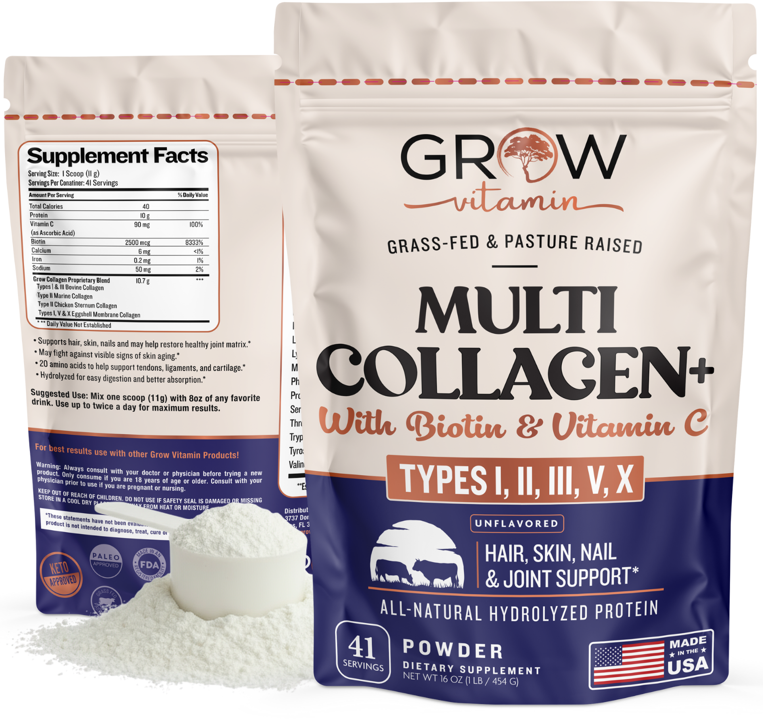 Zammex 21oz Hydrolyzed Collagen Peptides Powder Supplement