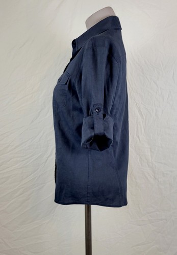 Theory $245 Dervan Long Sleeve Roll Tab Button-Up Shirt in Dark Blue Size Medium - Picture 3 of 8