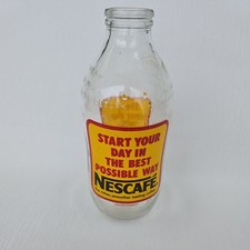 Vintage Unigate 1 Pint Glass Milk Bottle Advertising Nescafe Coffee