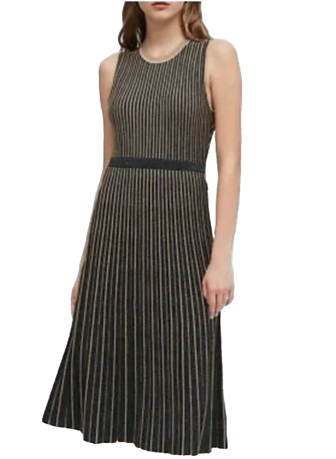 Banana Republic women's Metallic Stripe Sweater sleeveless Dress blue gold Sz S