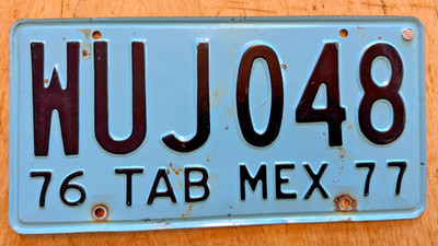 1976 1977 TABASCO MEX MEXICO MEXICAN AUTO LICENSE PLATE '' WUJ 048 ''