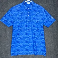 Peter Millar Summer Comfort Polo Shirt Mens L Blue Camo TPC Sawgrass Golf