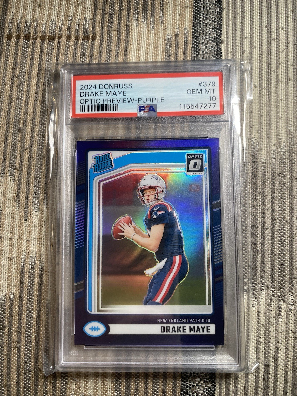 2024 Donruss Drake Maye Optic Preview Rated Rookie Purple /50 PSA10  #379