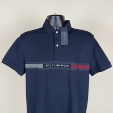 Tommy Hilfiger Mens Navy Blue Stripe Logo Polo Shirt XL XM04914 400 DW5 New