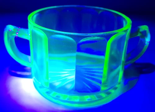 Vintage Anchor Hocking Block Optic Green  Depression Glass Sugar Bowl Farmhouse