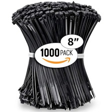 Zip Ties Black 8 Inch 1000 Pack 40 lb, Long Plastic Cable Ties Thick 0.14 Inc...