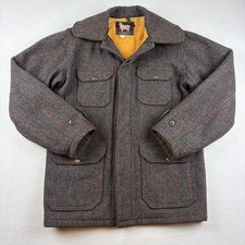 VTG Woolrich Mackinaw Mens 38 Wool Jacket Made In USA Windowpane 50s 60s Grey
