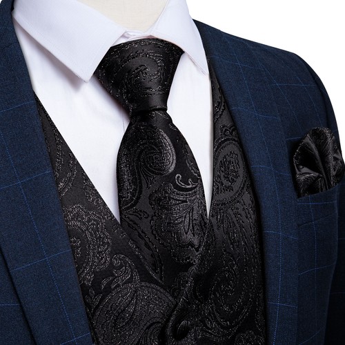 Men's Tuxedo Vest & Bowtie/Necktie Set, Classic Formal Waistcoat Paisley Floral - Picture 139 of 224