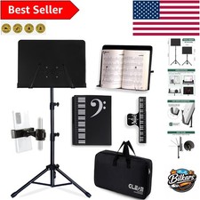 Professional Full Metal Music Stand - 5-in-1 Kit with Carrying Bag Clip