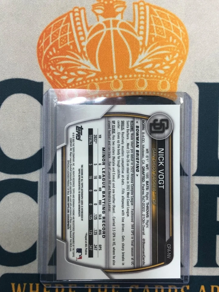 2023 Bowman Chrome NICK VOGT Bowman 1st Green Refractor On Card Auto /99 - Image 2 of 2