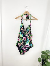 Catalina 2X Black Pink Flower Floral Halter Bathing Suit One Piece Women  s 2X