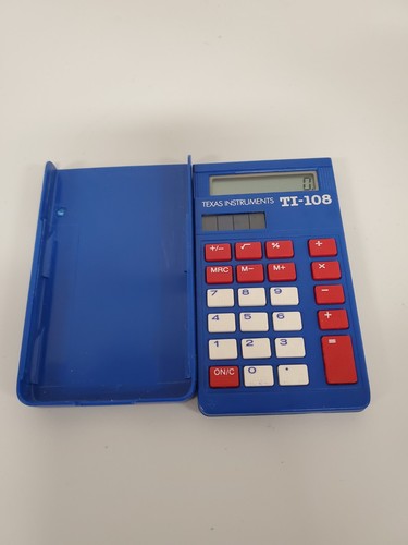 Vintage Texas Instruments TI-108 School Solar Calculator Blue Basic Math w Cover