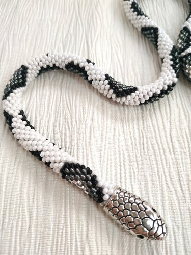 Pulsera Serpiente 13" Aspid Ouroboros Joyería Serpiente Cuerda Cuentas Gargantilla Collar - Imagen 2 de 6