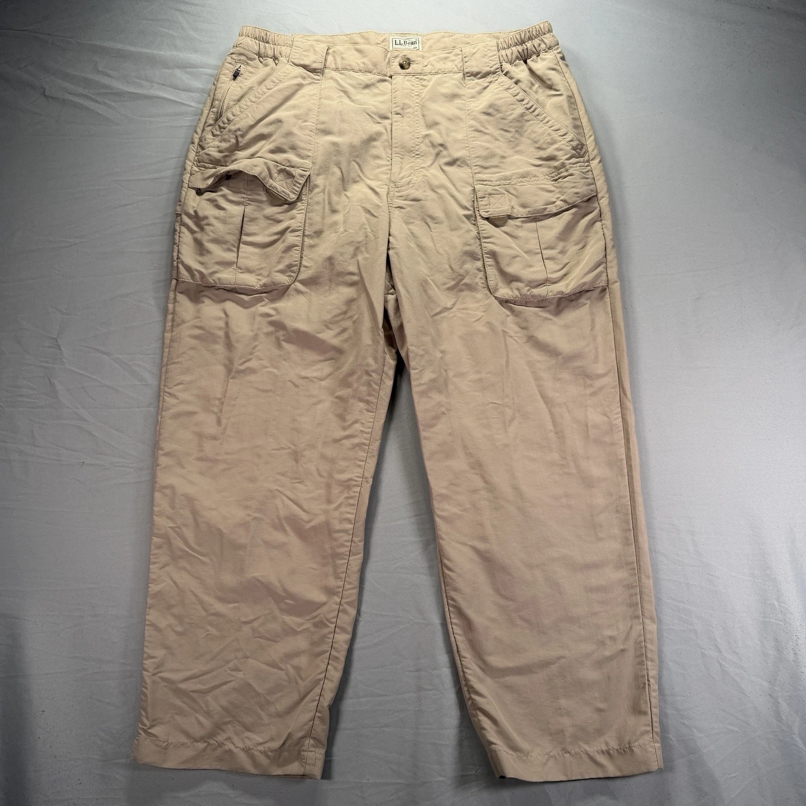 LL Bean Nylon Cargo Pants Mens Large Beige Lightweight Work Outdoor Gorpcore