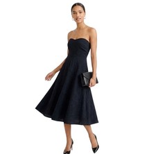 J.Crew Strapless Seersucker A-Line Midi Dress Sz 4 Black Cocktail Date Night