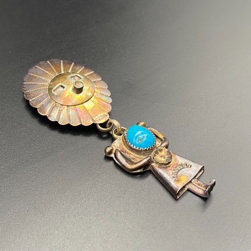 Vintage Navajo Native Kachina Turquoise Stampwork Sterling Silver Brooch Pin - Picture 11 of 13