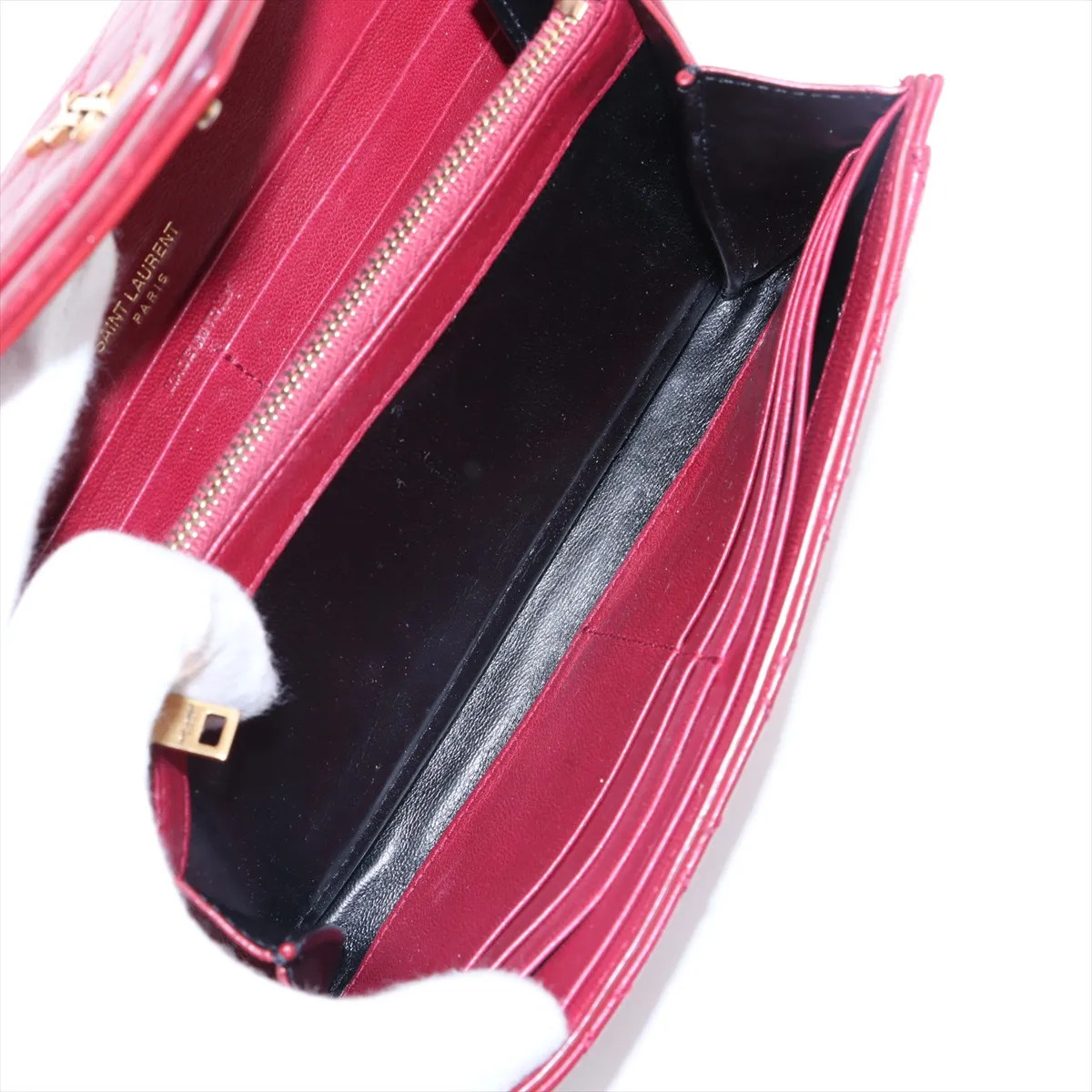 Saint Laurent Paris YSL line Leather Long Wallet Red - # image 5
