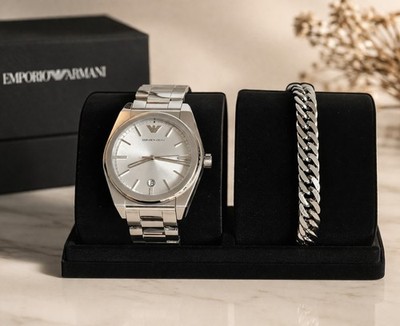 Emporio Armani Herren Uhr AR80075SET Edelstahl Silberfarben NEU OVP