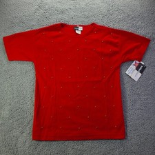 Beldoch Popper Vintage Red Studded Short Sleeve Top USA Made Small NWT