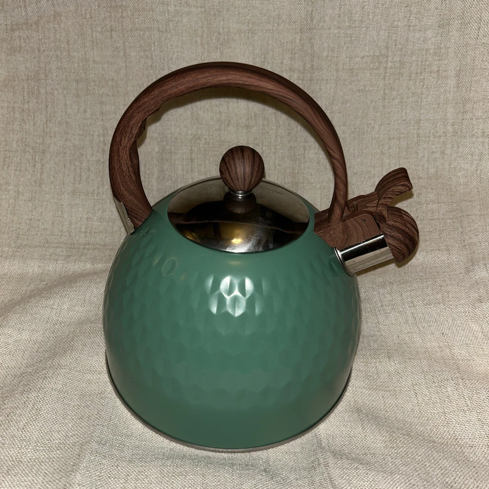 Phantom Chef 2.8 Liter Whistling Tea Kettle Green With Wood Accents - Image 3 of 4