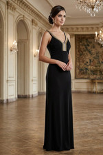 Lipsy Sleeveless Black Maxi Evening Dress Gold Embellished Neckline