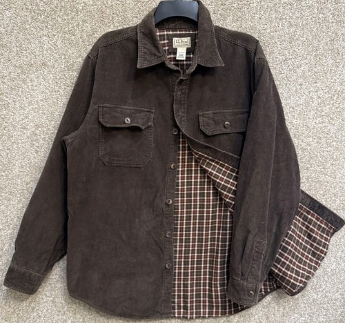 LL Bean Mens Size Medium Brown Corduroy Flannel Lined Button Up Shirt Jacket