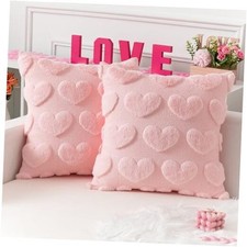 Kevin Textile Heart Love Cute Decorative Throw 18" x 18" Pack of 2 Heart Pink