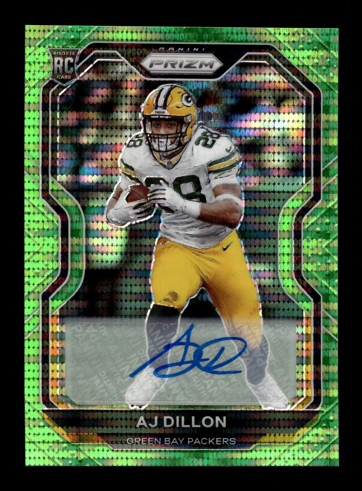 AJ Dillon Panini Prizm #364 Autograph Neon Green Pulsar