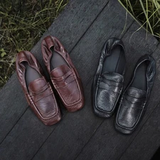 Womens Real Leather Sheepskin Square Toe Slip on Loafers Casual Soft Flats Shoes