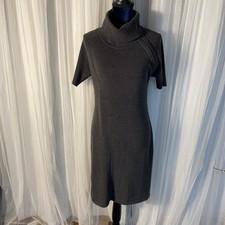 Calvin Klein Women’s Large Sweater Dress Gray Stretch Short Sleeve Zipper Accent