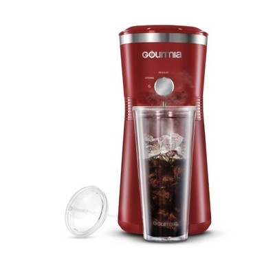 Gourmia Iced Coffee Maker with 25 fl oz. Reusable Tumbler, Red