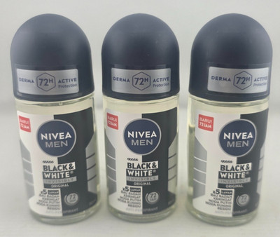 NIVEA MEN Invisible for Black & White 48 Hours Deodorant Roll on 50ml(PACK OF 3)