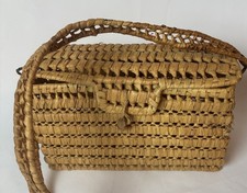 Vintage Woven Straw Box Bag Purse Handbag Natural Wicker