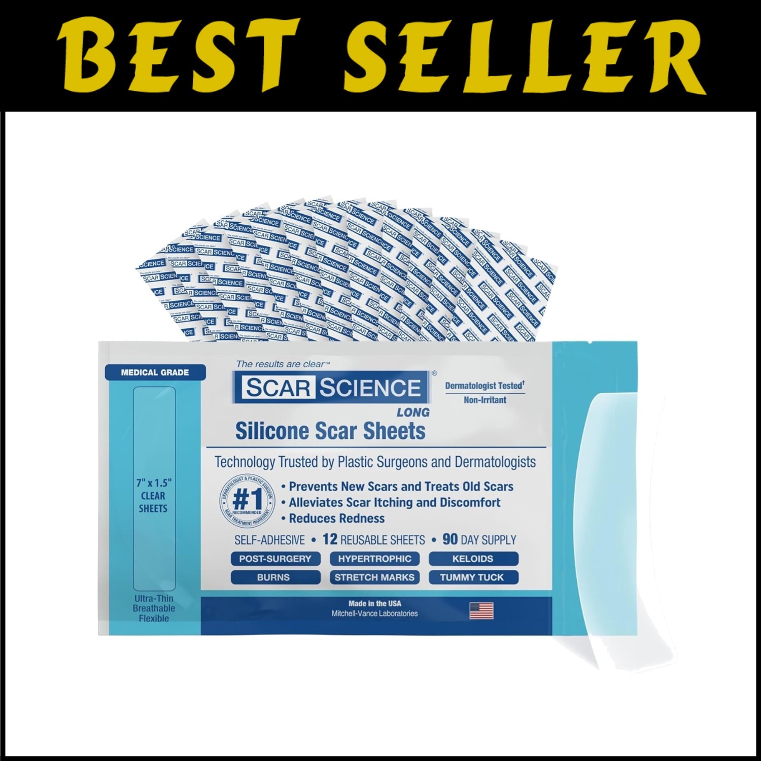 Long Waterproof Silicone Scar Strips for Sensitive Skin & All Skin Tones