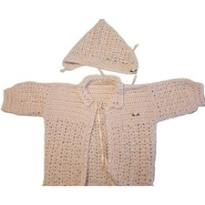 New Handmade Crochet Baby Sweater, Hat. 1-6 Months