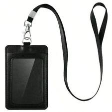 Credit Card Holder Black ID Badge Holder Lanyard Retractable Badge Reel 2 Types