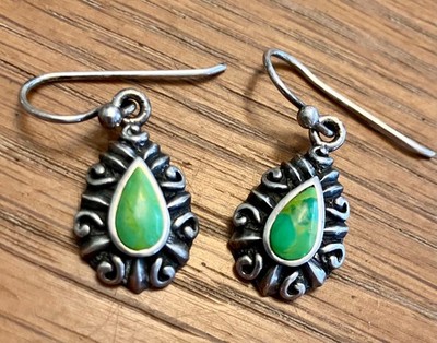 Barse 925 Green Turquoise Dangle Earrings