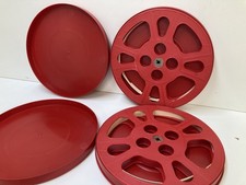 Pair Large 11  Vintage Red Plastic Tayloreel Corporation Film Reel Case no film
