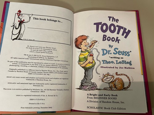 The Tooth Book,Dr. Seuss,Excellent Used Cond. Book Club, 2002 1st Print - Picture 2 of 6