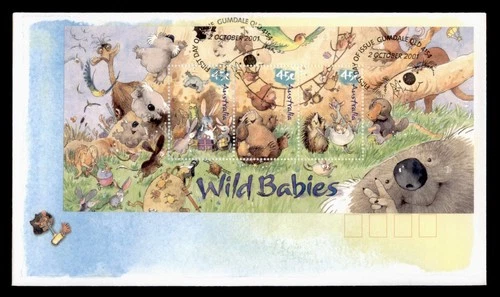DR WHO 2001 AUSTRALIA FDC WILD BABIES ANIMAL S/S w29717