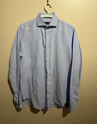 Massimo Dutti Men s Dress Shirt 34/35 Regular Fit Blue Check Cotton Spread