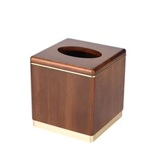Acacia Wood Tissue Box Cover Square Wooden Facial Tissue Holder, Standard Siz...