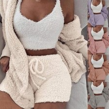 Women 3 Piece Loungewear Set Crop Top Shorts ...
