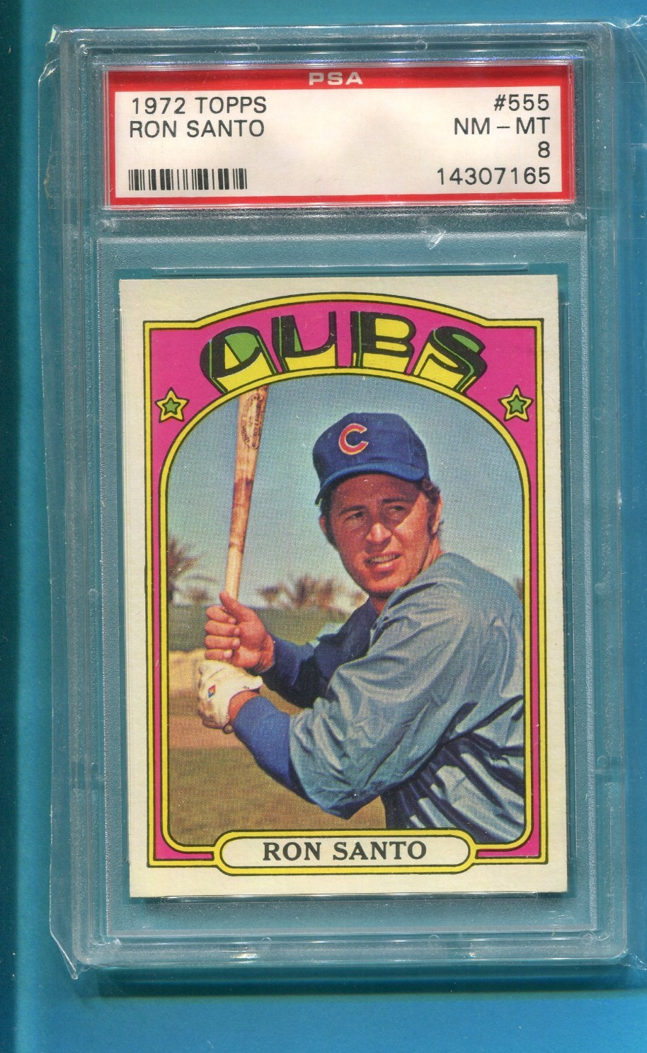 RON SANTO CHICAGO CUBS 1972 TOPPS MLB BASEBALL CARD #555 PSA 8