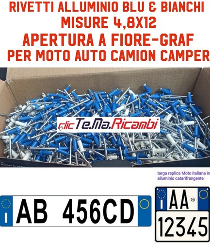 50 RIVETTI A FIORE Fissaggio TARGA AUTO MOTO 4,8x12 COLORI BIANCHI 25 E Blu 25