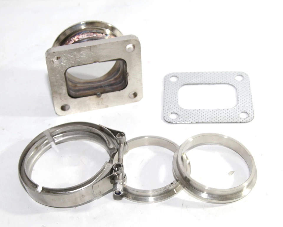 Kit combinado T4-4 pernos a 3" ID banda en V brida adaptador de acero + junta + abrazadera + bridas Foto 4 de 4